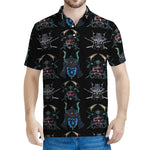 Ghost Samurai Mask Pattern Print Men's Polo Shirt