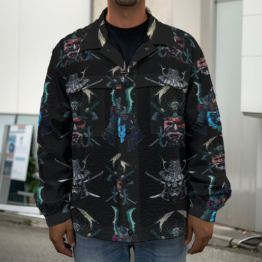 Ghost Samurai Mask Pattern Print Men's Shirt Jacket