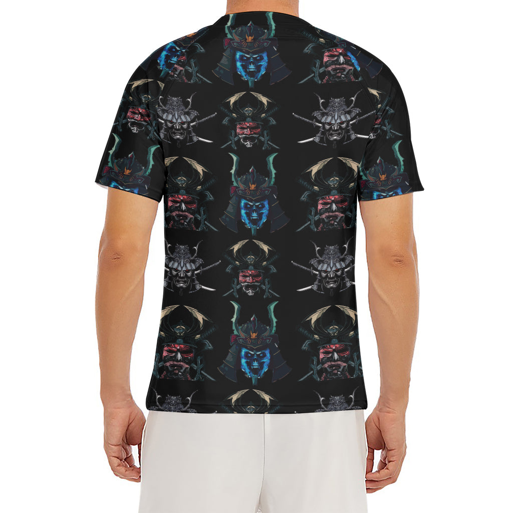 Ghost Samurai Mask Pattern Print Men's Short Sleeve Rash Guard