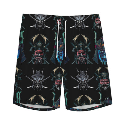Ghost Samurai Mask Pattern Print Men's Sports Shorts