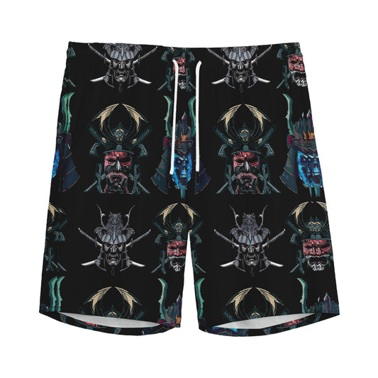 Ghost Samurai Mask Pattern Print Men's Sports Shorts