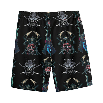 Ghost Samurai Mask Pattern Print Men's Sports Shorts