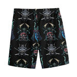 Ghost Samurai Mask Pattern Print Men's Sports Shorts