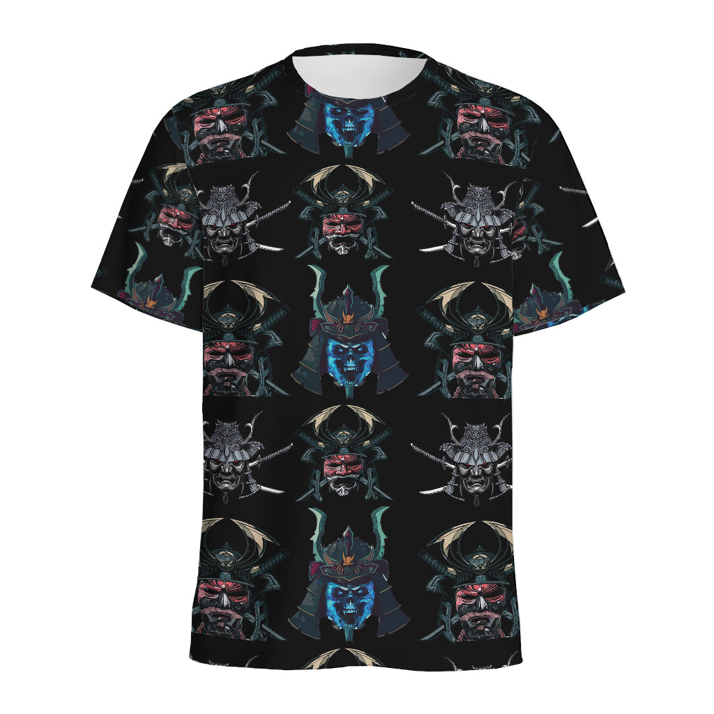 Ghost Samurai Mask Pattern Print Men's Sports T-Shirt