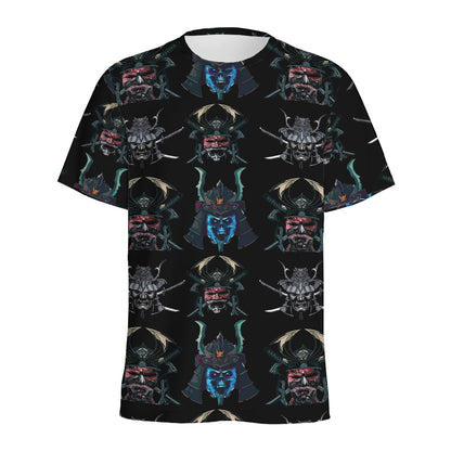 Ghost Samurai Mask Pattern Print Men's Sports T-Shirt