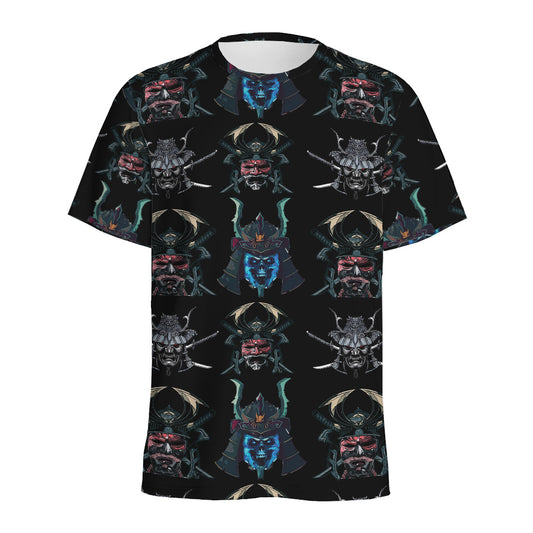 Ghost Samurai Mask Pattern Print Men's Sports T-Shirt