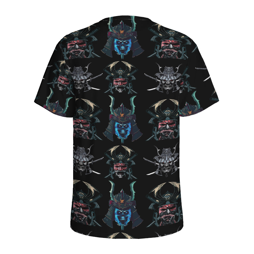 Ghost Samurai Mask Pattern Print Men's Sports T-Shirt