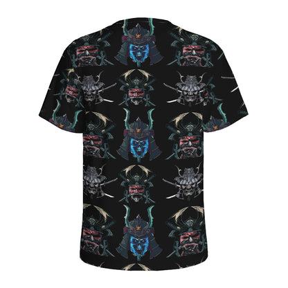 Ghost Samurai Mask Pattern Print Men's Sports T-Shirt
