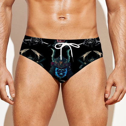 Ghost Samurai Mask Pattern Print Men's Swim Briefs