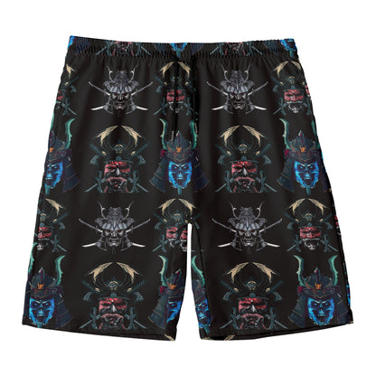 Ghost Samurai Mask Pattern Print Men's Swim Trunks