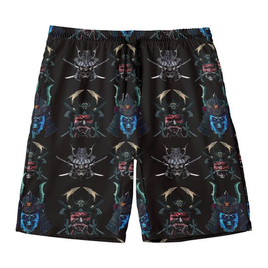 Ghost Samurai Mask Pattern Print Men's Swim Trunks