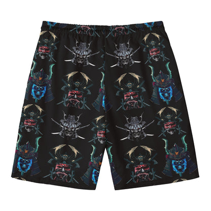 Ghost Samurai Mask Pattern Print Men's Swim Trunks