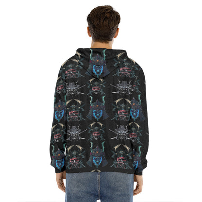 Ghost Samurai Mask Pattern Print Men's Velvet Pullover Hoodie