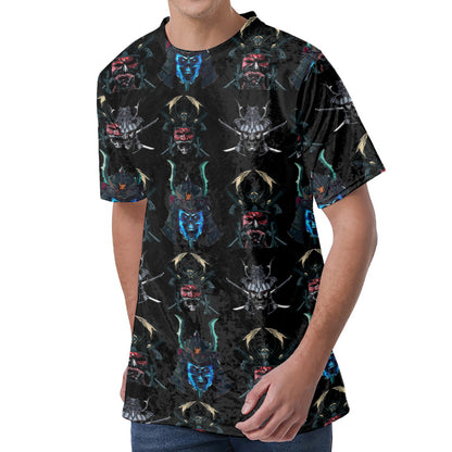 Ghost Samurai Mask Pattern Print Men's Velvet T-Shirt