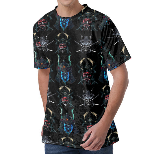 Ghost Samurai Mask Pattern Print Men's Velvet T-Shirt