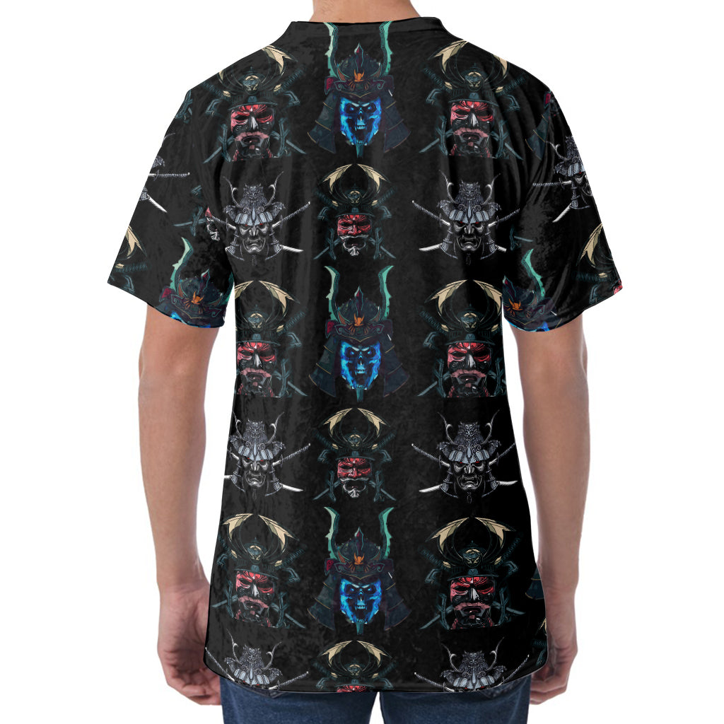 Ghost Samurai Mask Pattern Print Men's Velvet T-Shirt