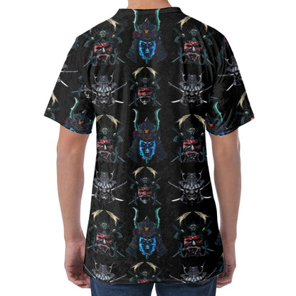 Ghost Samurai Mask Pattern Print Men's Velvet T-Shirt
