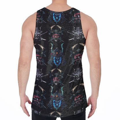 Ghost Samurai Mask Pattern Print Men's Velvet Tank Top