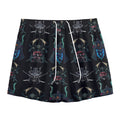 Ghost Samurai Mask Pattern Print Mesh Shorts