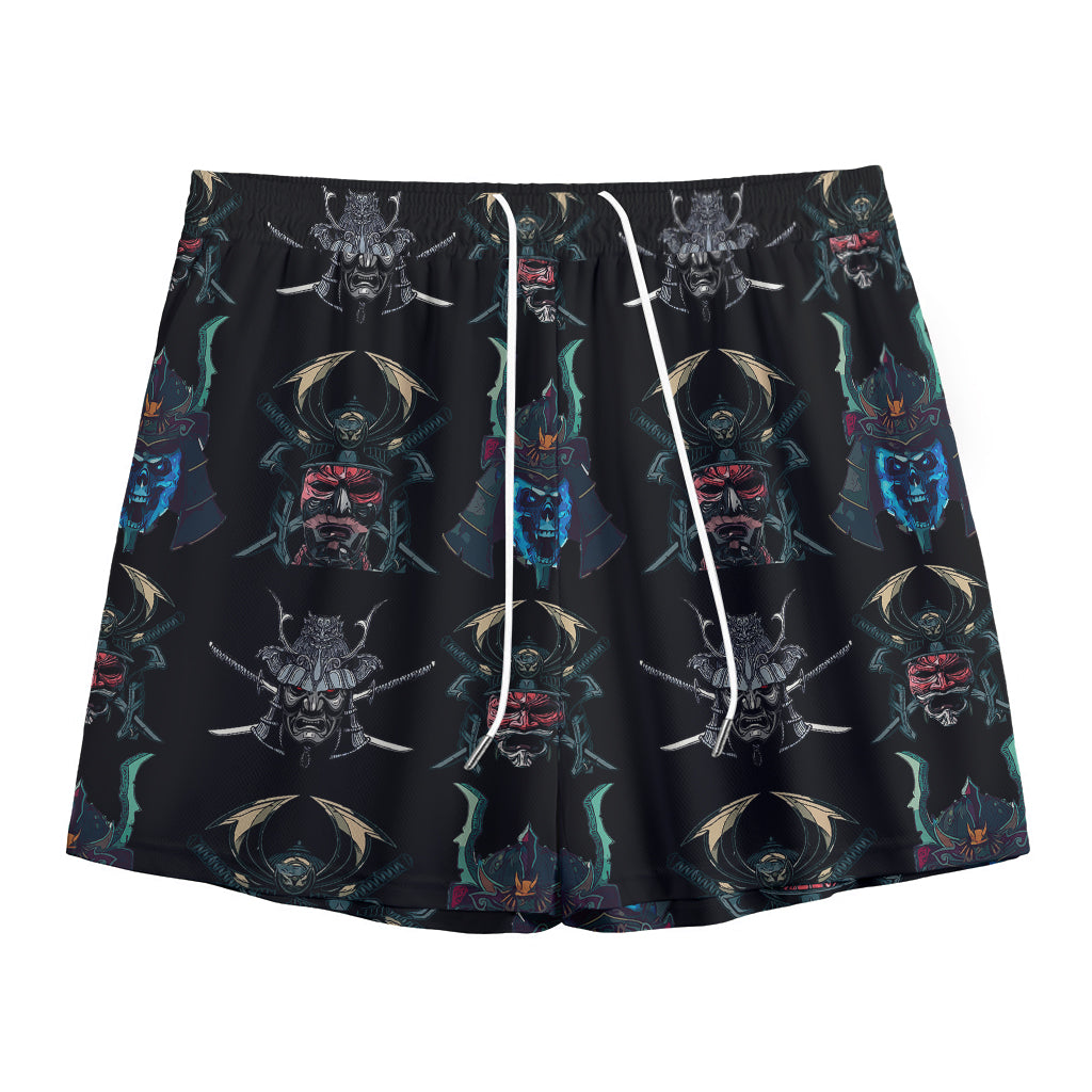 Ghost Samurai Mask Pattern Print Mesh Shorts