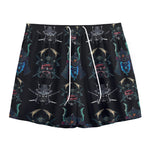 Ghost Samurai Mask Pattern Print Mesh Shorts