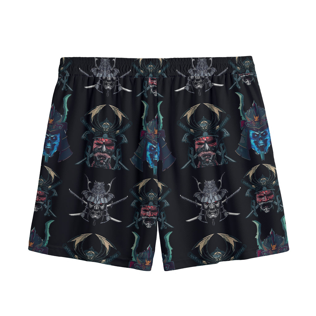 Ghost Samurai Mask Pattern Print Mesh Shorts