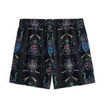 Ghost Samurai Mask Pattern Print Mesh Shorts