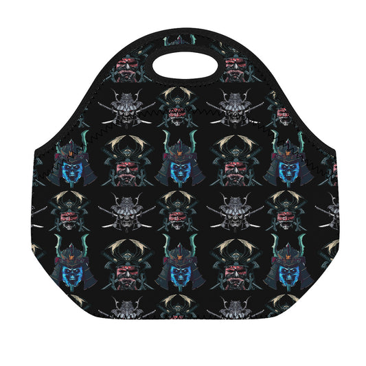 Ghost Samurai Mask Pattern Print Neoprene Lunch Bag