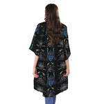 Ghost Samurai Mask Pattern Print Open Front Beach Cover Up