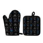 Ghost Samurai Mask Pattern Print Oven Mitt And Pot Holder Set
