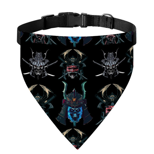 Ghost Samurai Mask Pattern Print Over The Collar Dog Bandana
