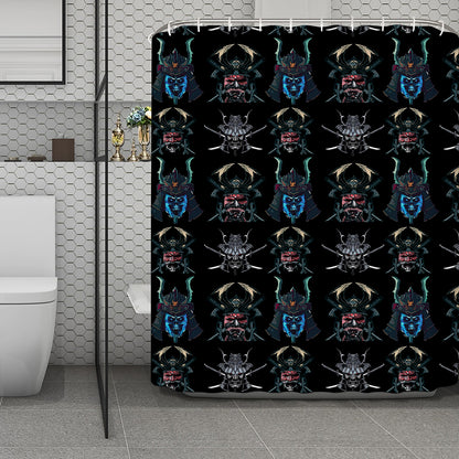 Ghost Samurai Mask Pattern Print Polyester Shower Curtain