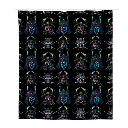 Ghost Samurai Mask Pattern Print Polyester Shower Curtain