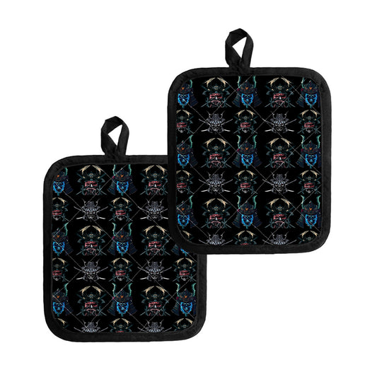 Ghost Samurai Mask Pattern Print Pot Holders