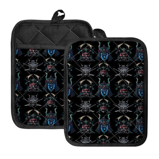 Ghost Samurai Mask Pattern Print Pot Holders With Pocket