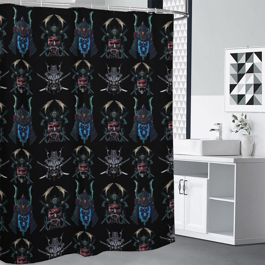 Ghost Samurai Mask Pattern Print Premium Shower Curtain