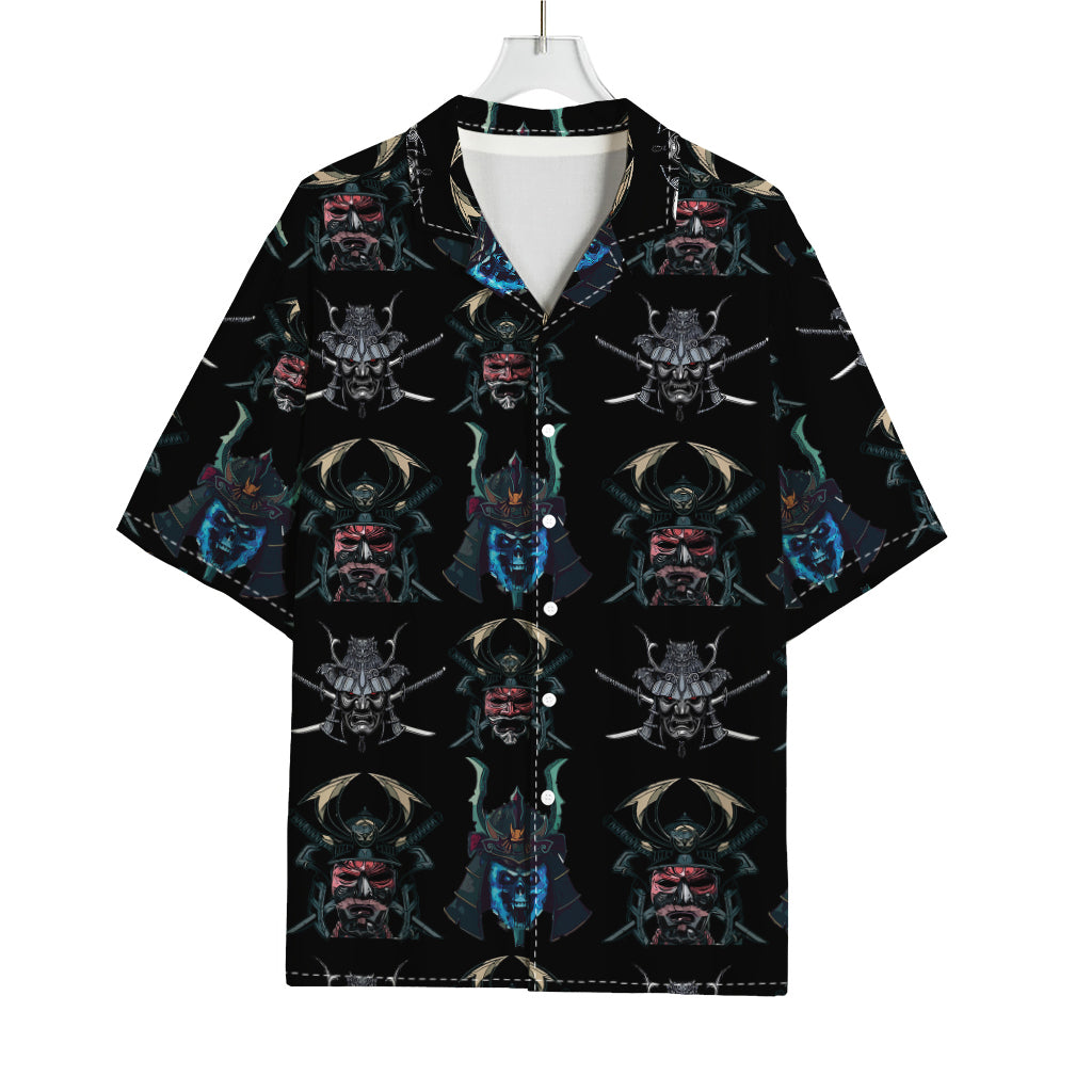 Ghost Samurai Mask Pattern Print Rayon Hawaiian Shirt