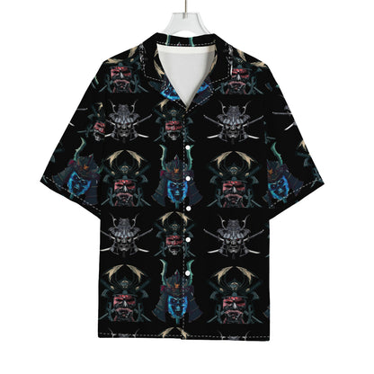 Ghost Samurai Mask Pattern Print Rayon Hawaiian Shirt