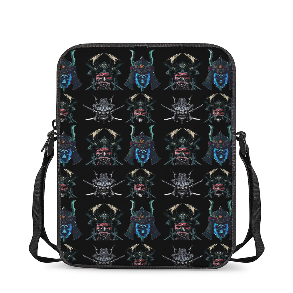 Ghost Samurai Mask Pattern Print Rectangular Crossbody Bag