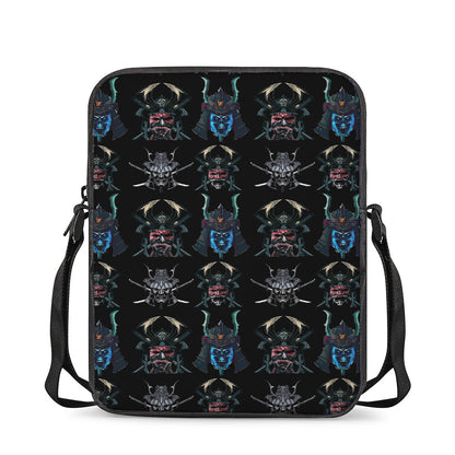 Ghost Samurai Mask Pattern Print Rectangular Crossbody Bag