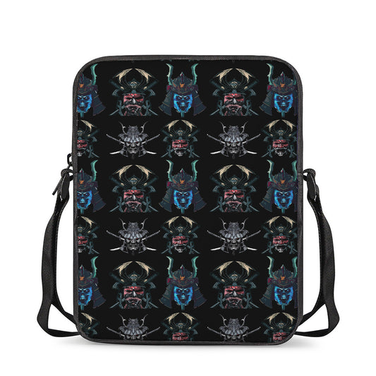 Ghost Samurai Mask Pattern Print Rectangular Crossbody Bag