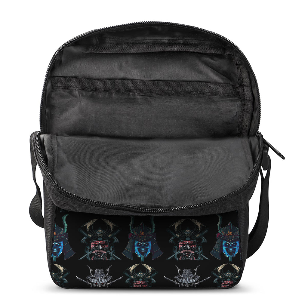 Ghost Samurai Mask Pattern Print Rectangular Crossbody Bag
