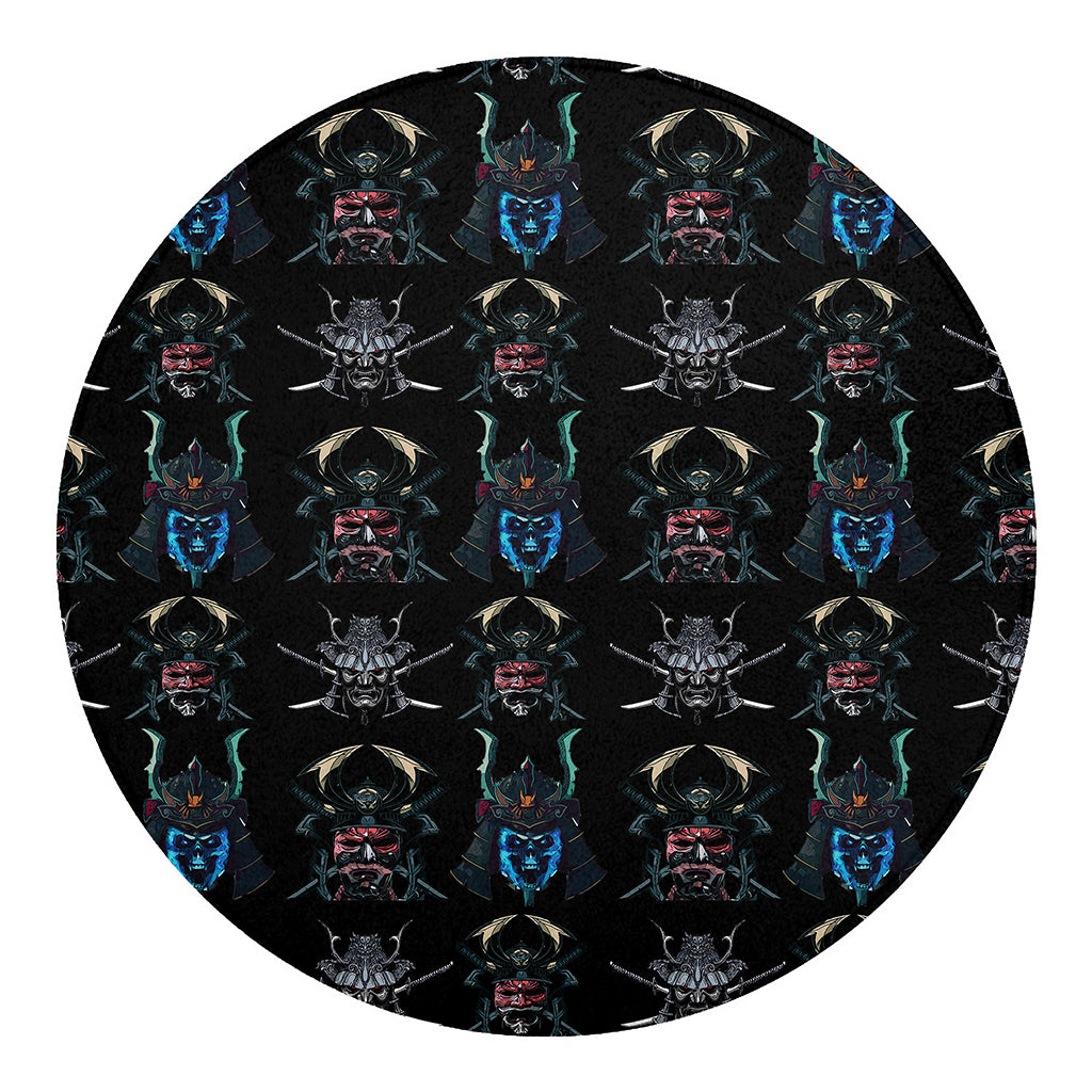 Ghost Samurai Mask Pattern Print Round Blanket