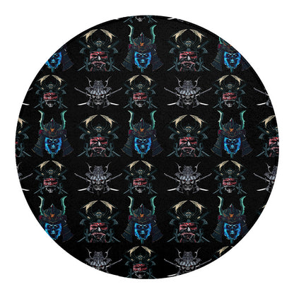 Ghost Samurai Mask Pattern Print Round Blanket