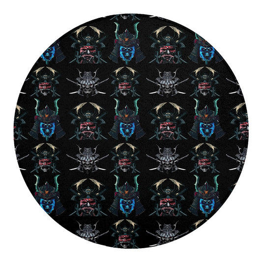 Ghost Samurai Mask Pattern Print Round Blanket