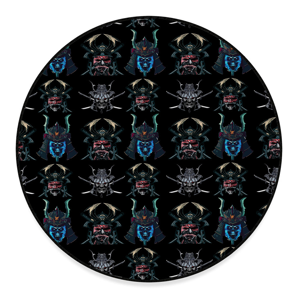 Ghost Samurai Mask Pattern Print Round Floor Mat
