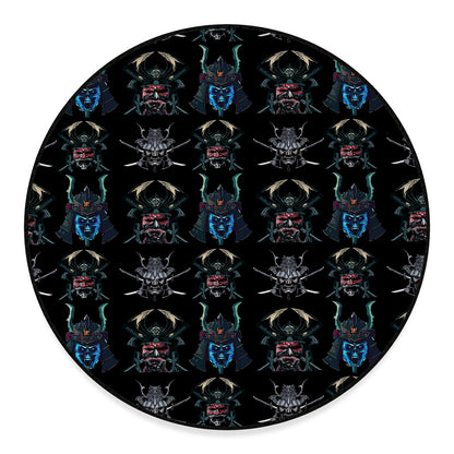 Ghost Samurai Mask Pattern Print Round Floor Mat