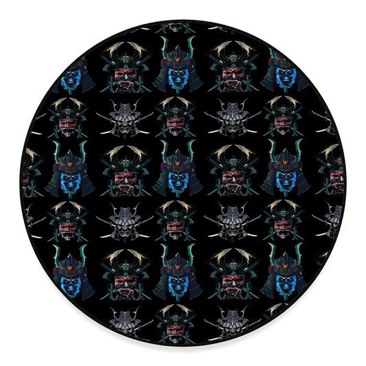 Ghost Samurai Mask Pattern Print Round Floor Mat