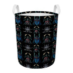 Ghost Samurai Mask Pattern Print Round Laundry Basket