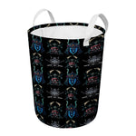 Ghost Samurai Mask Pattern Print Round Laundry Basket
